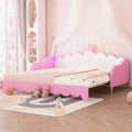Twin Extending Daybed With Led Lights, Modern Upholstered Princess Daybed With Crown Headboard,Pink Twin Pink Wood