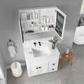 36'' W X 26'' H Bathroom Mirror Medicine Cabinet Wooden Door Medicine Cabinets For Bathroom, Wall Mounted Recessed Or Surface, Bathroom Mirror With Storage White Engineered Wood