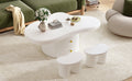 Cloud Coffee Table Set Of 3, Irregular Shape Coffee Table With 2 Drawers, 2 Small Stools For Living Room White Mdf