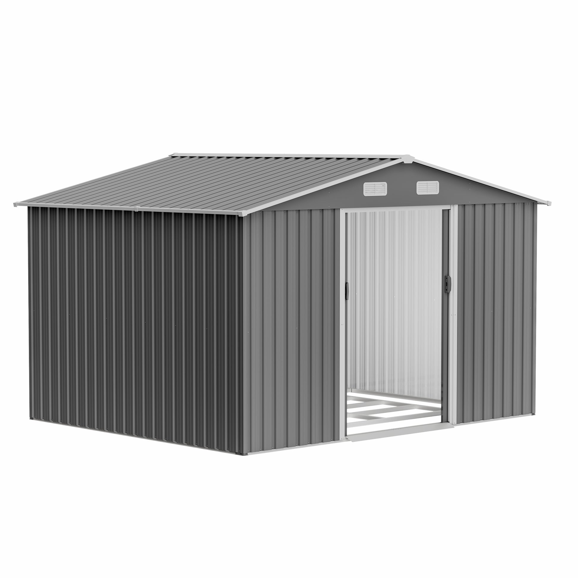 10X8 Ft Outdoor Tool Storage Shed With Metal Foundation & Lockable Doors, All Weather Metal Sheds For Garden, Patio, Backyard, Lawn, Gray Gray Metal