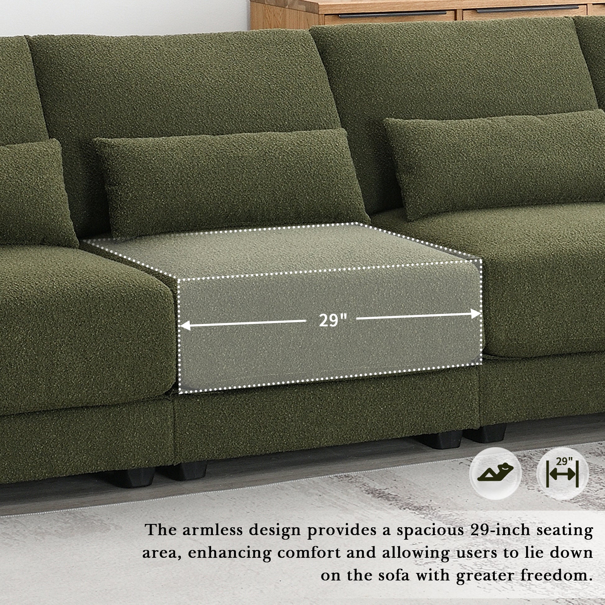 120*61" Oversized Deep Seat Sectional Sofa With Reversible Chaise,Loop Yarn Fabric 5 Seat Armless Indoor Furniture,Convertible L Shaped Couch For Living Room,Apartment,3 Colors Green Fabric 5 Seat