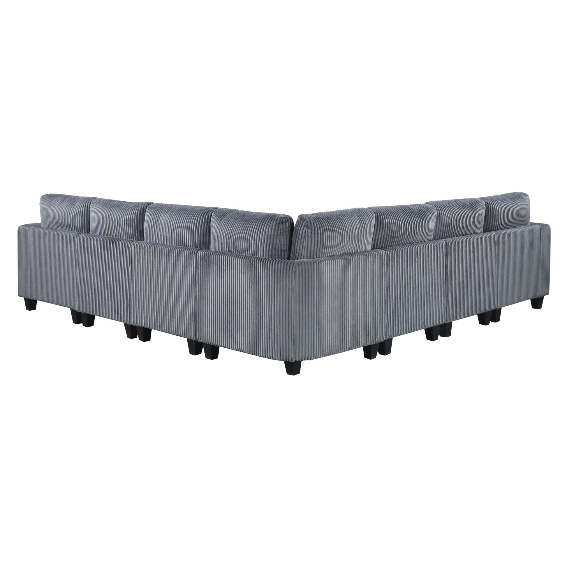 7 Piece Modular Sectional With Storage Seats, Side Pockets, Charging Ports Dark Gray Corduroy Fabric Modern Living Room Sectional Couch Solid Wood Furniture Dark Gray Polyester Wood Primary Living Space Modern Solid Wood 7 Seat