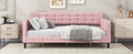 Twin Size Upholstered Tufted Daybed With 4 Support Legs, Pink Box Spring Not Required Twin Pink Wood Bedroom Daybeds Linen Upholstered