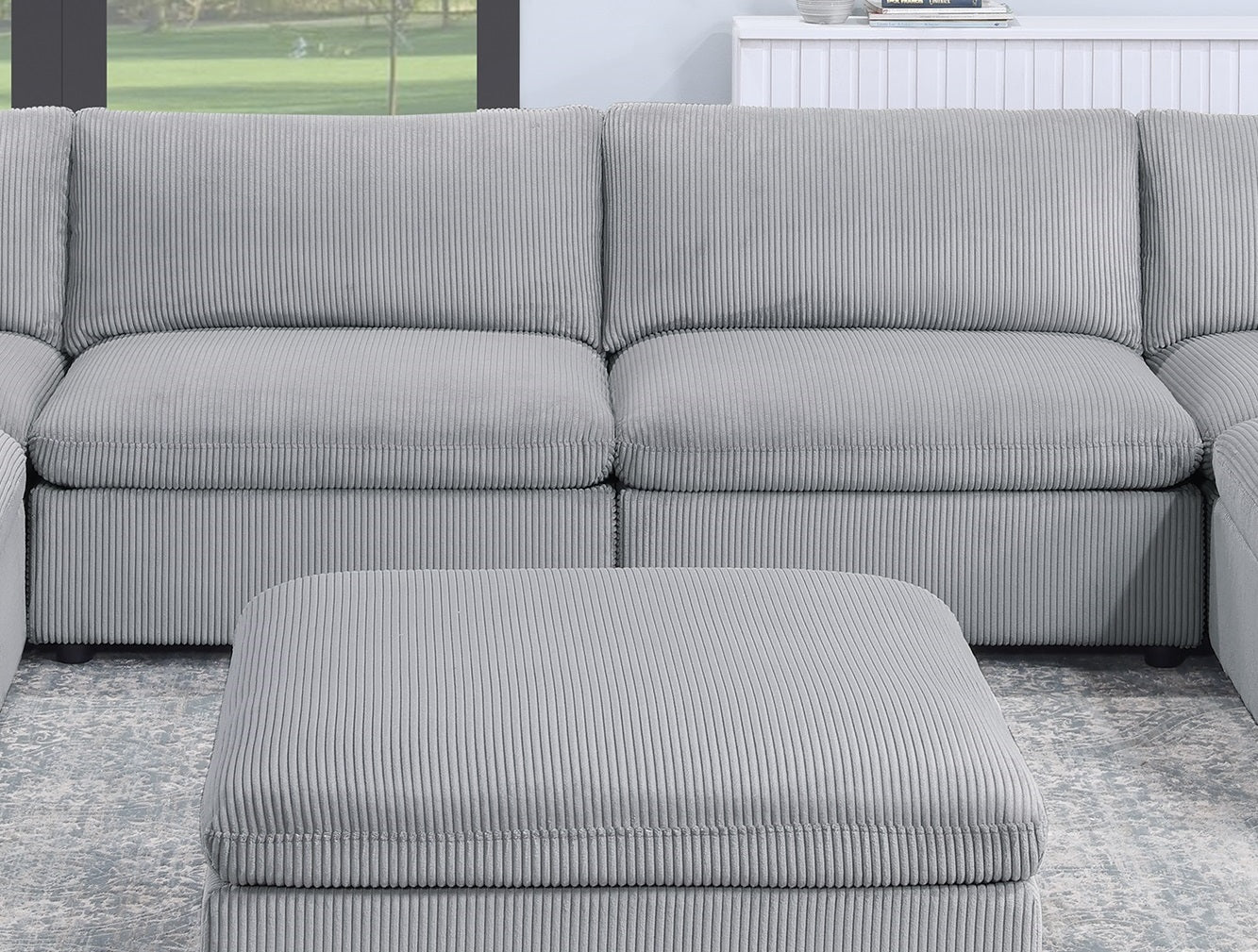 Dark Gray Color 7Pc Modular Sectional Set Corduroy Upholstery Couch 2X Corner Wedge 2X Armless Chairs 3X Ottomans Living Room Furniture Dark Gray Primary Living Space Cushion Back