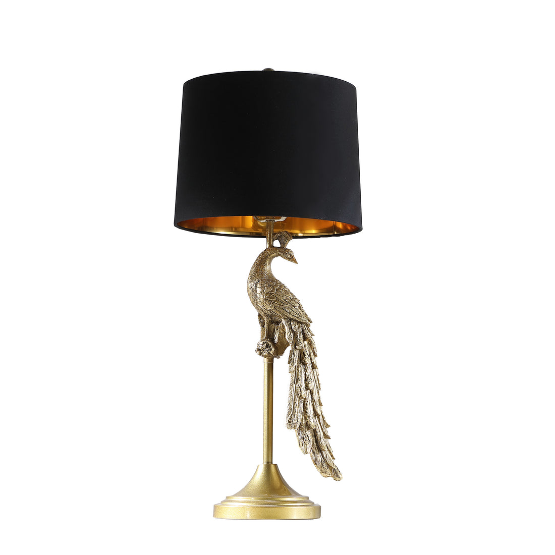 29" In Modern Elegance Golden Peacock On A Pedestal Polyresin Table Lamp Golden Polyresin