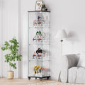 4 Tier Glass Display Cabinet, Single Door Glass Cabinet With Lock And Wheels, Floor Standing Storage Cabinet With 3 Acrylic Shelves For Living Room, Bedroom And Office, Black, 15.8