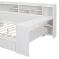 Wooden Full Size Daybed With Storage Shelves, Multi Functional Bed With Two Storage Drawers And Study Desk, Antique White Old Sku: Hl000089Aak Full Antique White Wood