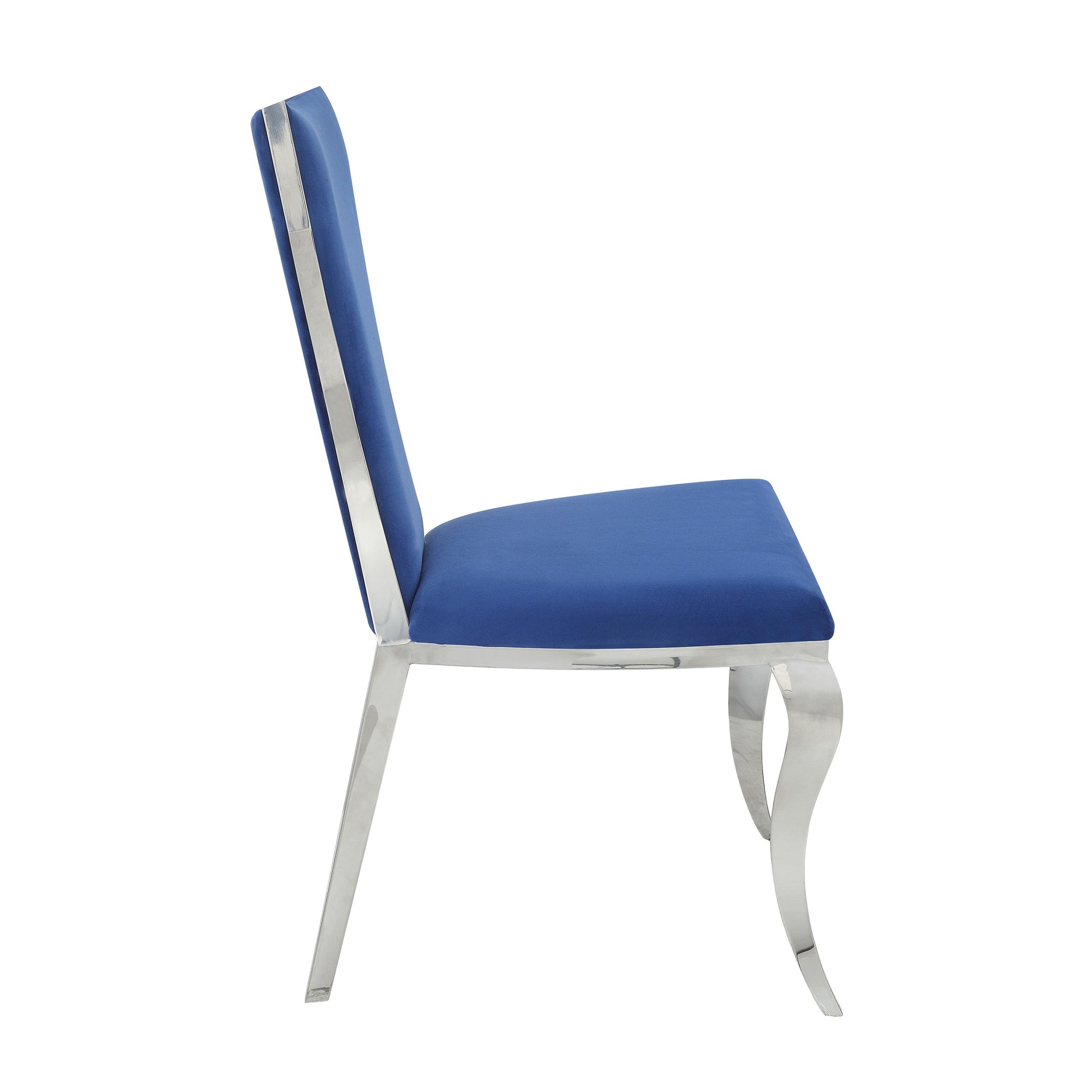 Blue And Silver Side Chairs With Metal Base Set Of 2 Cushion Solid Blue Dining Room Foam Contemporary,Modern Side Chair Wing Back Set Of 2 Velvet