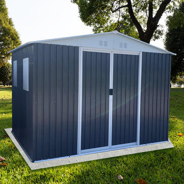 Metal Anti Corrosion Utility Tool House With Lockable Door, Garden Shed 10Ftx8Ft Apex Roof Grey With Windows And Aluminum Alloy Frame Grey Garden & Outdoor Aluminium Alloy,Sheet Metal