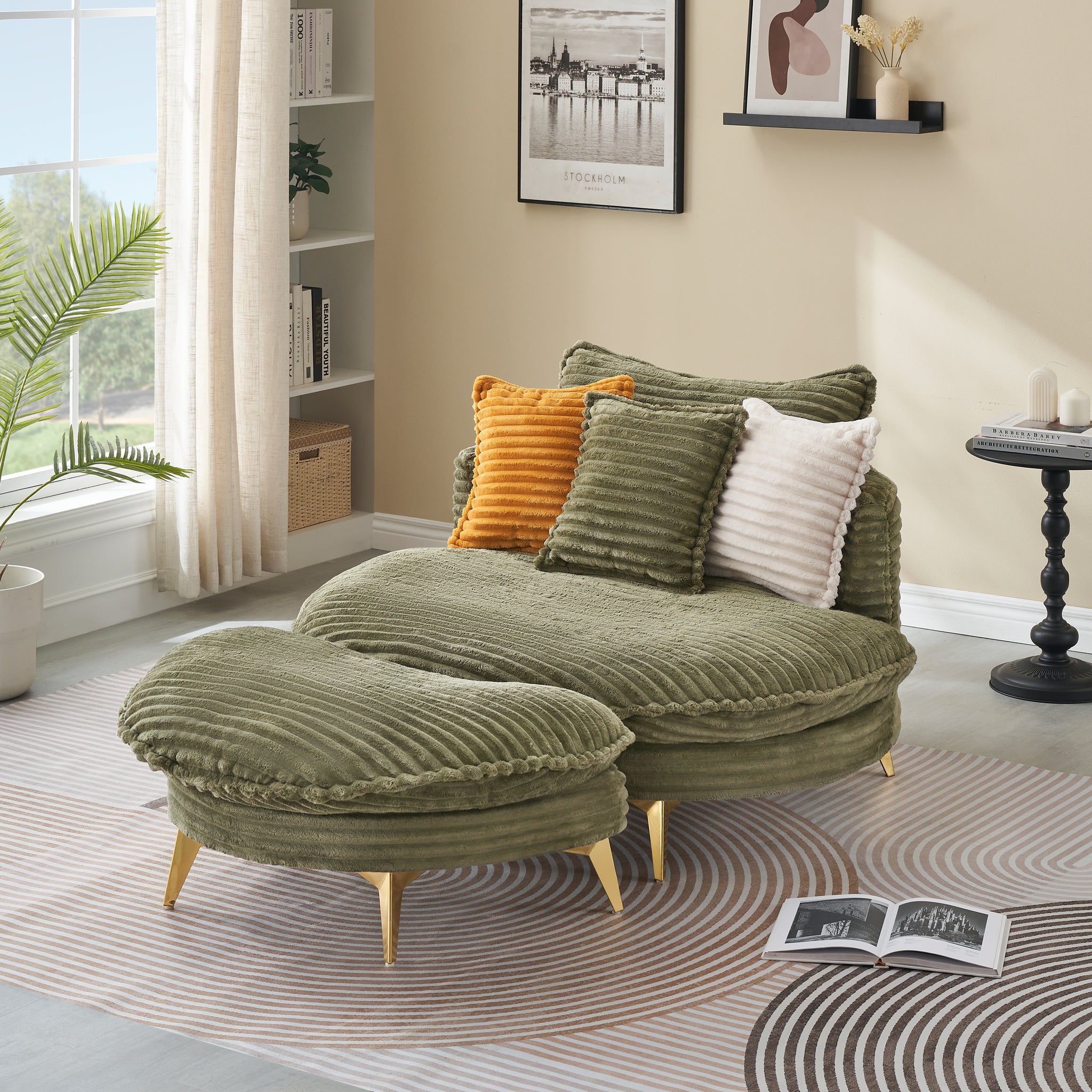 65.00 Inches Long, Corduroy Sofa Fabric, With Three Matching Pillows And Two Spacious And Comfortable Seats, For Apartment Office Living Room Green Green Corduroy 2 Seat