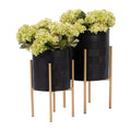 S 2 Aztec Planter On Metal Stand, Black Gold Black Iron