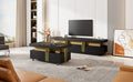 Modern Luxury Tv Stand And Coffee Table Set Of 2, High Gloss Faux Marble Top, Tv Stand For Tvs Up To 78'', Rectangle Coffee Table With Caster Wheels For Living Room, Black Black Gold 70 79 Inches Mdf