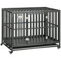 Pawhut Heavy Duty Dog Crate Metal Kennel And Cage Dog Playpen With Lockable Wheels, Slide Out Tray And Anti Pinching Floor, 45