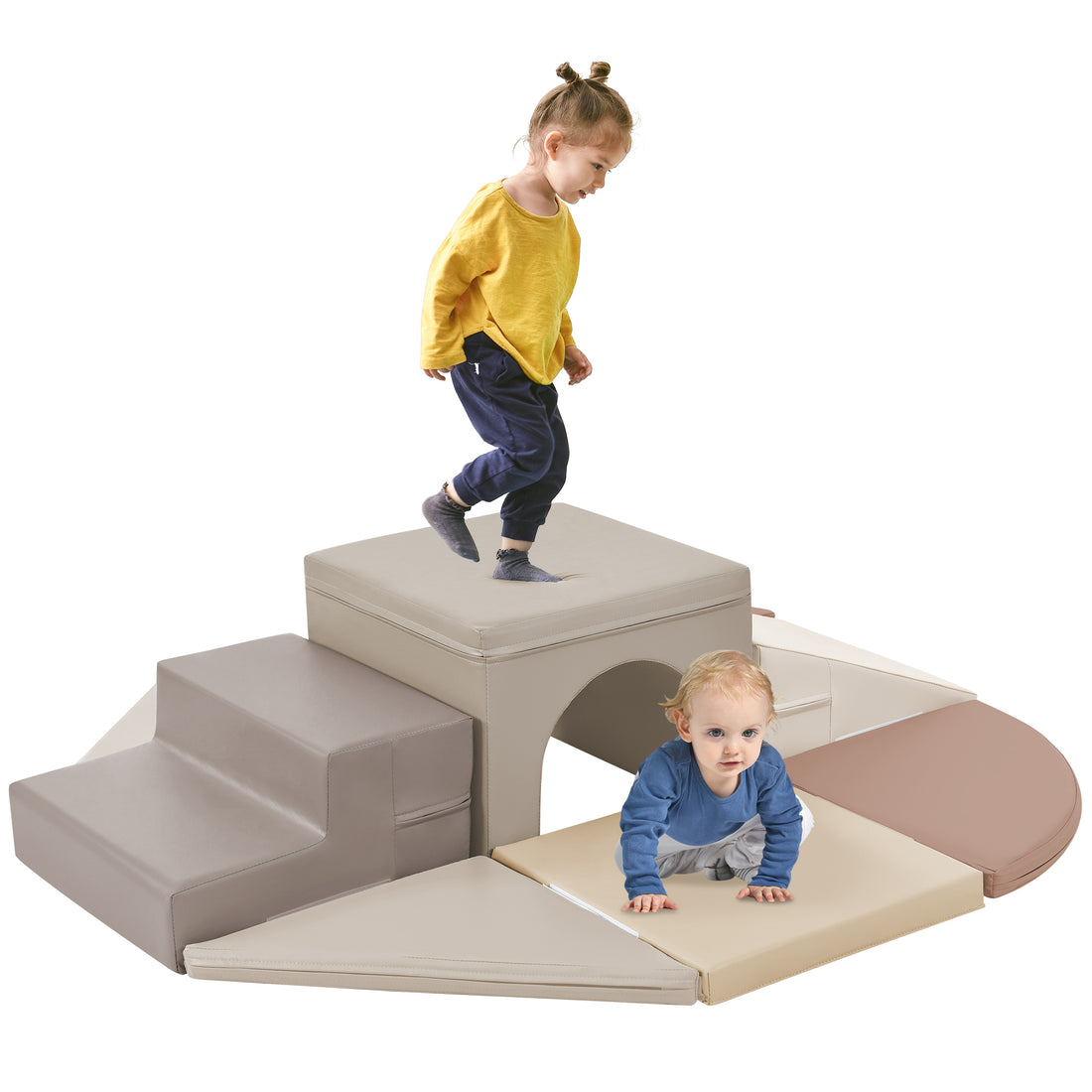 Soft Climb And Crawl Foam Playset 9 In 1Safe Soft Foam Nugget Block For Infants, Preschools, Toddlers, Kids Crawling And Climbing Indoor Active Play Structure Beige Foam