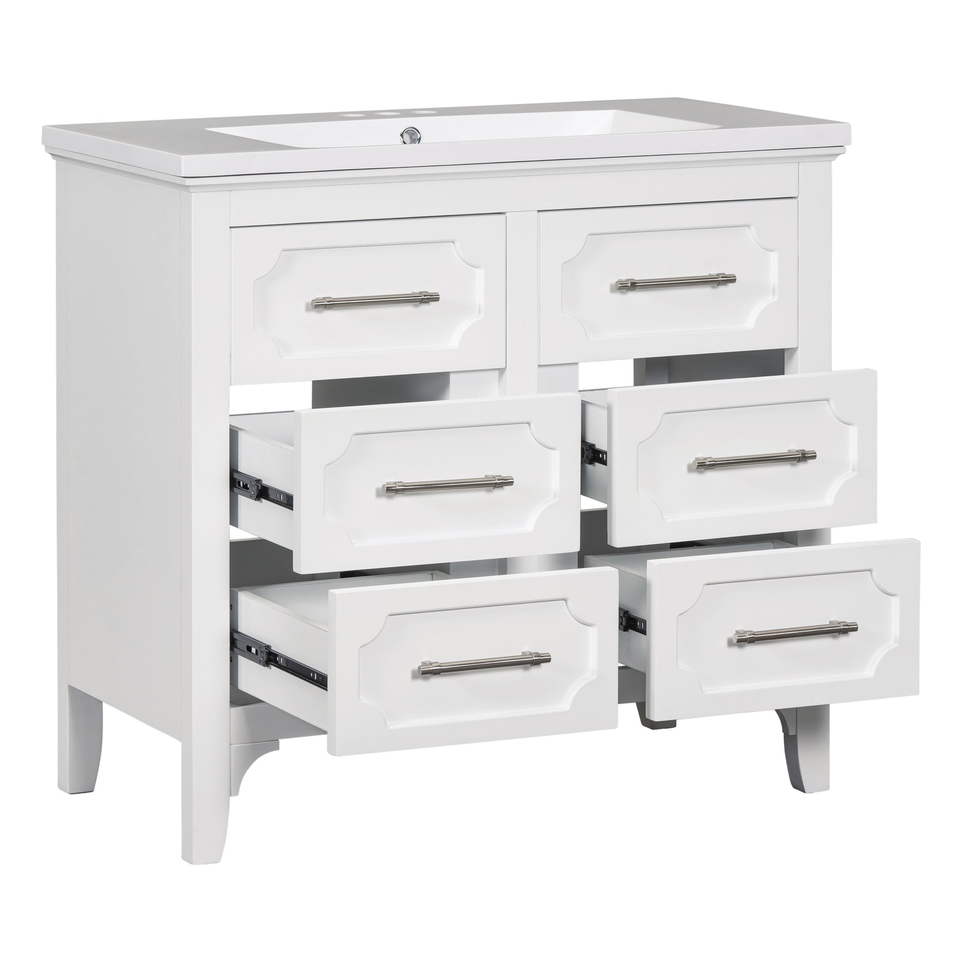 36'' Bathroom Vanity With Resin Sink Combo, Free Standing Single Vanity Set With Four Drawers, Solid Wood Frame Bathroom Storage Cabinet Same As Sw000128Aak White Bathroom Modern Solid Wood Mdf