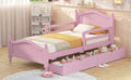 Twin Size Wood Platform Bed With Guardrails On Both Sides And Two Storage Drawers ,Pink Twin Pink Wood