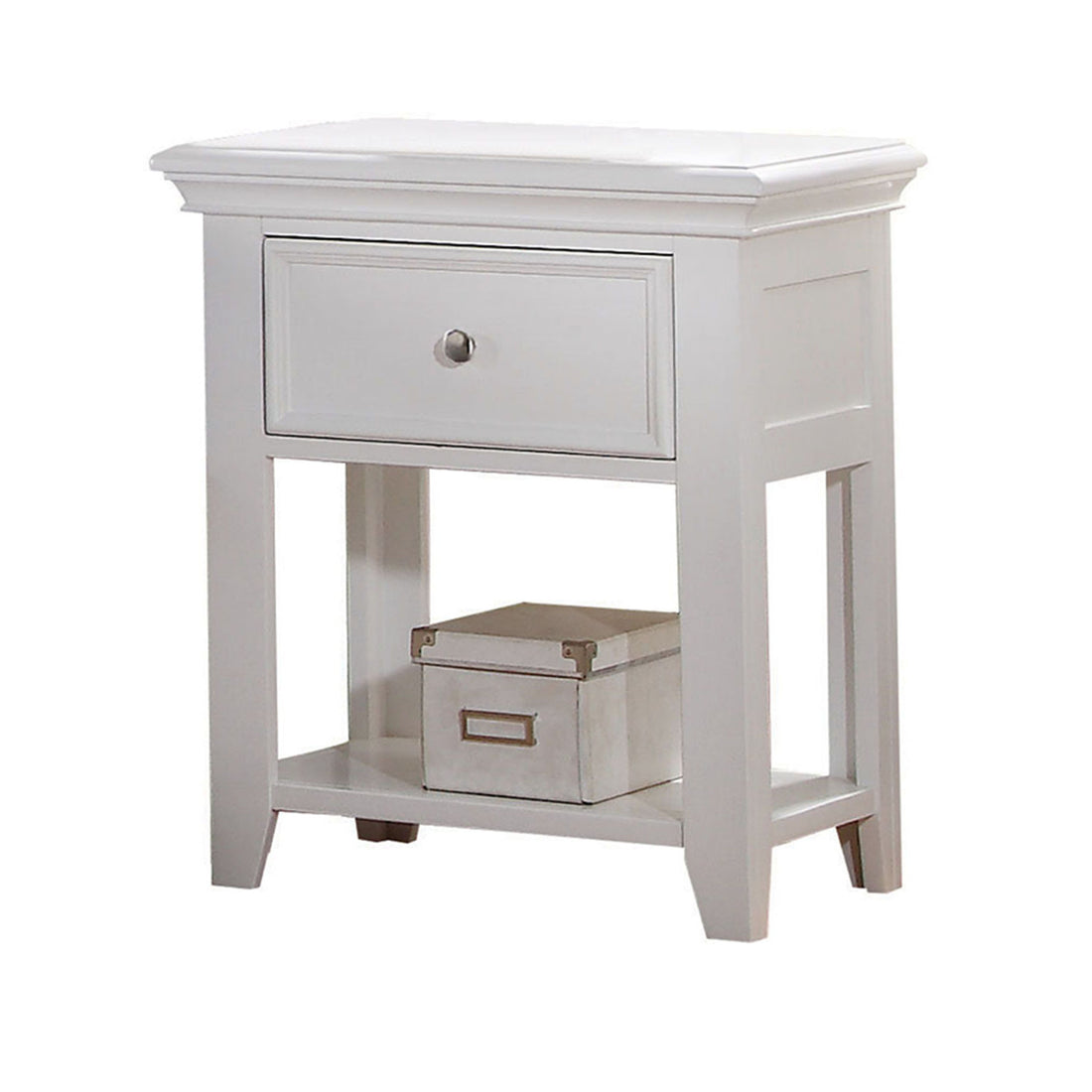 White Nightstand With Bottom Shelf White 1 Drawer Bedroom Rectangle Transitional Pine Drawers White Wood