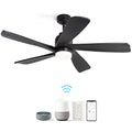 52 Inch Ceiling Fan With Dimmable Led Light 5 Solid Wood Blades Smart Remote Control Reversible Dc Motor Ceiling Fan Black For Home Black Metal & Wood