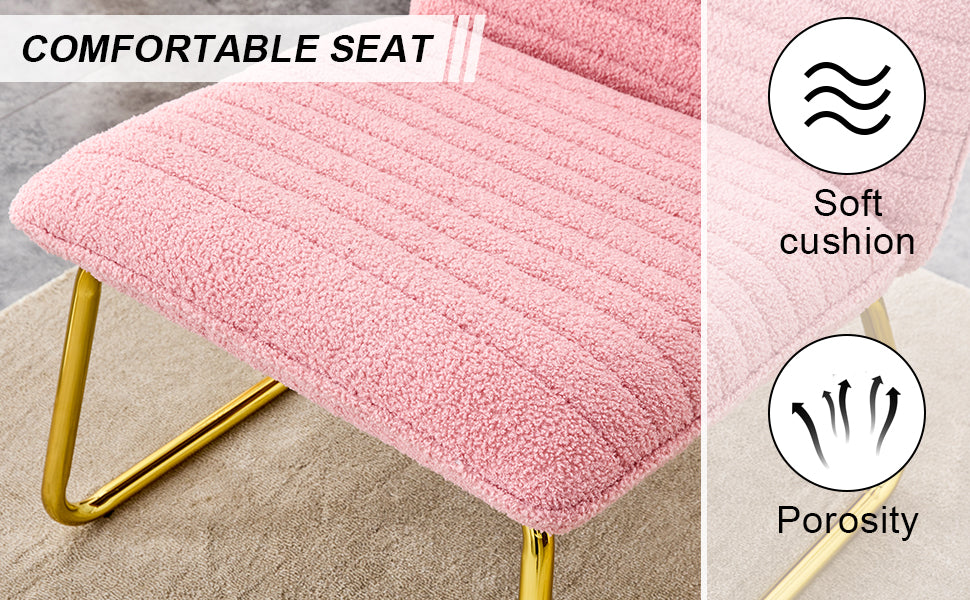 Modern Minimalist Pink Plush Fabric Single Person Sofa Chair With Golden Metal Legs. Suitable For Living Room, Bedroom, Club, Comfortable Cushioned Single Person Leisure Sofa Pink Plush