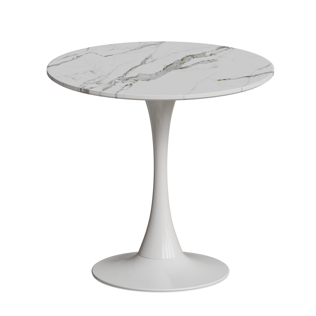 31.4 "Round Dining Table, Medieval White Marble Patterned Tulip Dining Table, 2 3 Person Metal Base Dining Table, Easy To Assemble Casual Coffee Table, Office Desk White Mdf