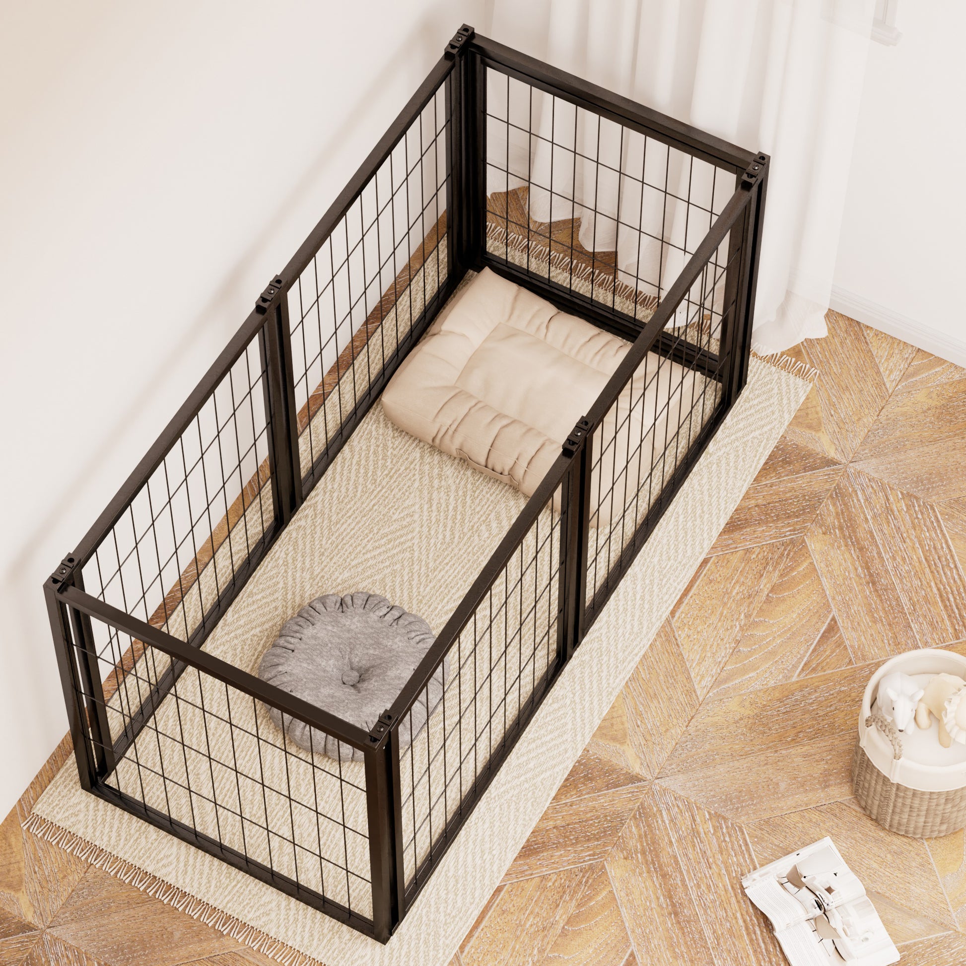 Dog Crate 47.2" Dog Kennel For Small Medium Dogs, Puppy Dog Playpen With Top, Pet Cage, Indoor, Black.47.2"L X 22"W X 24"H. Black Iron