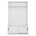 Hall Tree With Top Shelf And Storage Bench, Hallway Shoe Cabinet With Sliding Doors, Coat Rack With 5 Hanging Hooks For Entryways Hallways,White Off White Particle Board Mdf