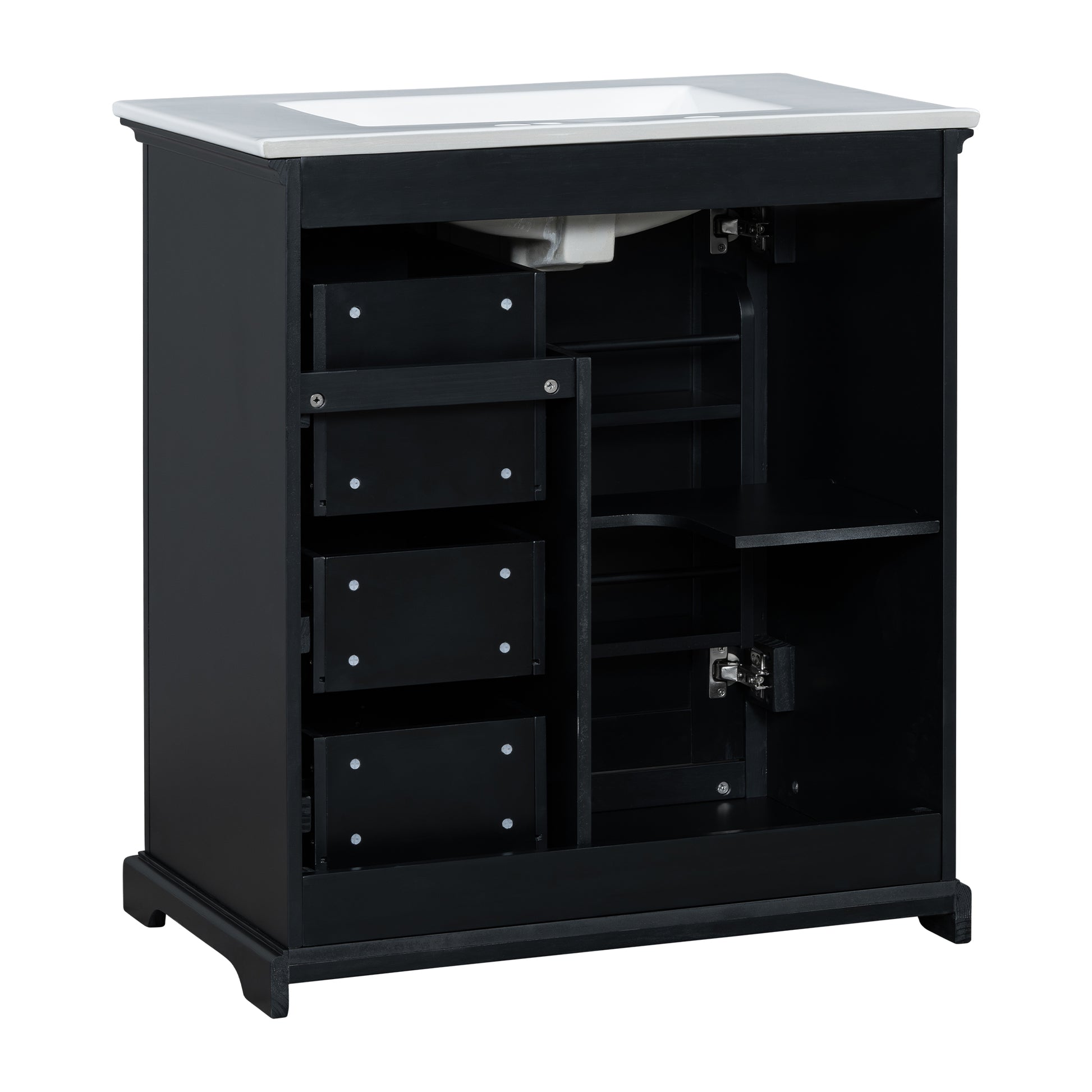 30" Bathroom Vanity With Sink, One Package, Black Bathroom Cabinet With Drawers, Solid Frame And Mdf Board Black Solid Wood Mdf