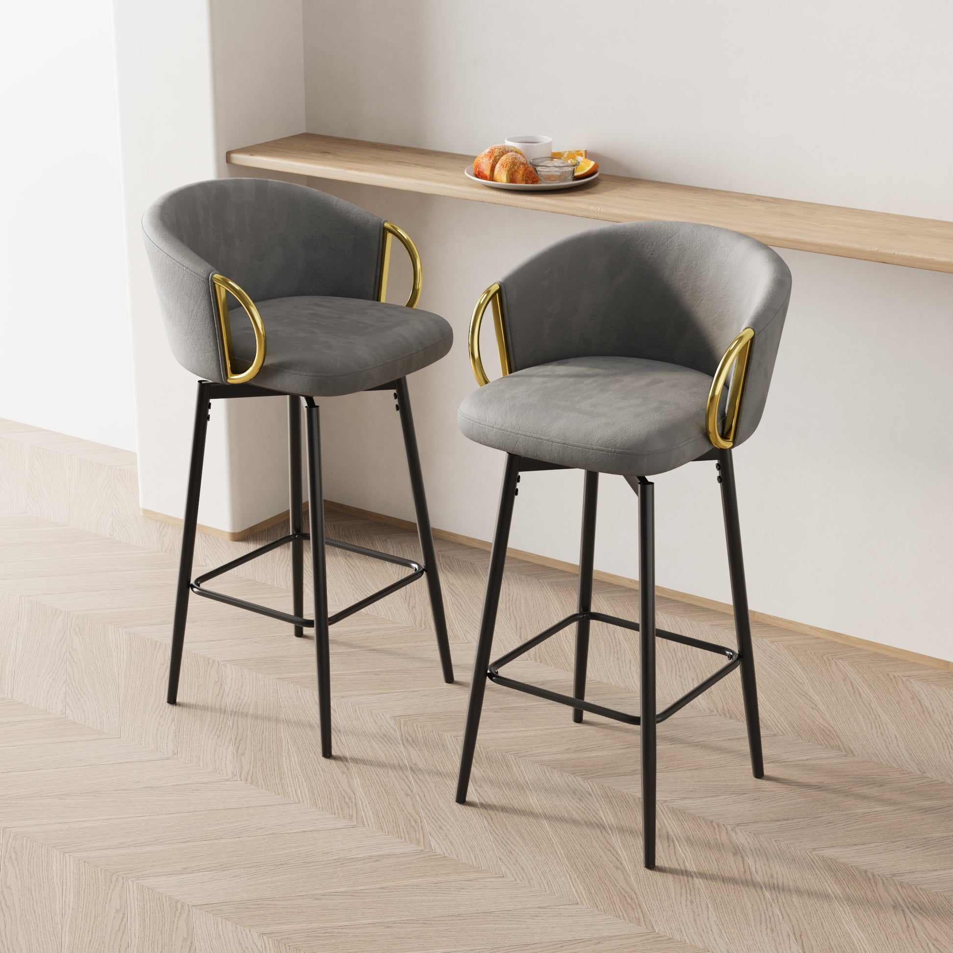 30 Inch Dining Chairs Set Of 2 Modern Style 360 Swivel Bar Chairs With Simple Design, Comfortable High Stools, And Flexible Dining Chairs Suitable For Bars, Restaurants,Velvet Bar Chair Beige Grey