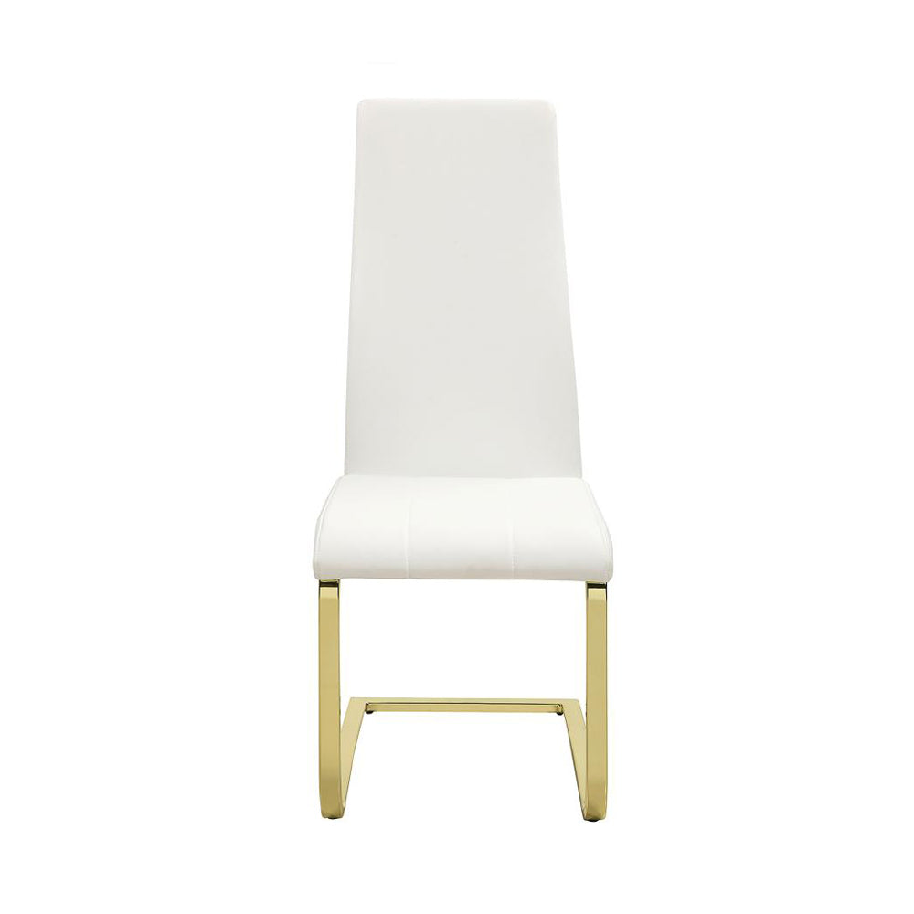 Set Of 4Upholstered Dining Chairs, White And Gold Solid White Rectangular Dining Chairs Set Of 4 Or More Faux Leather,Metal