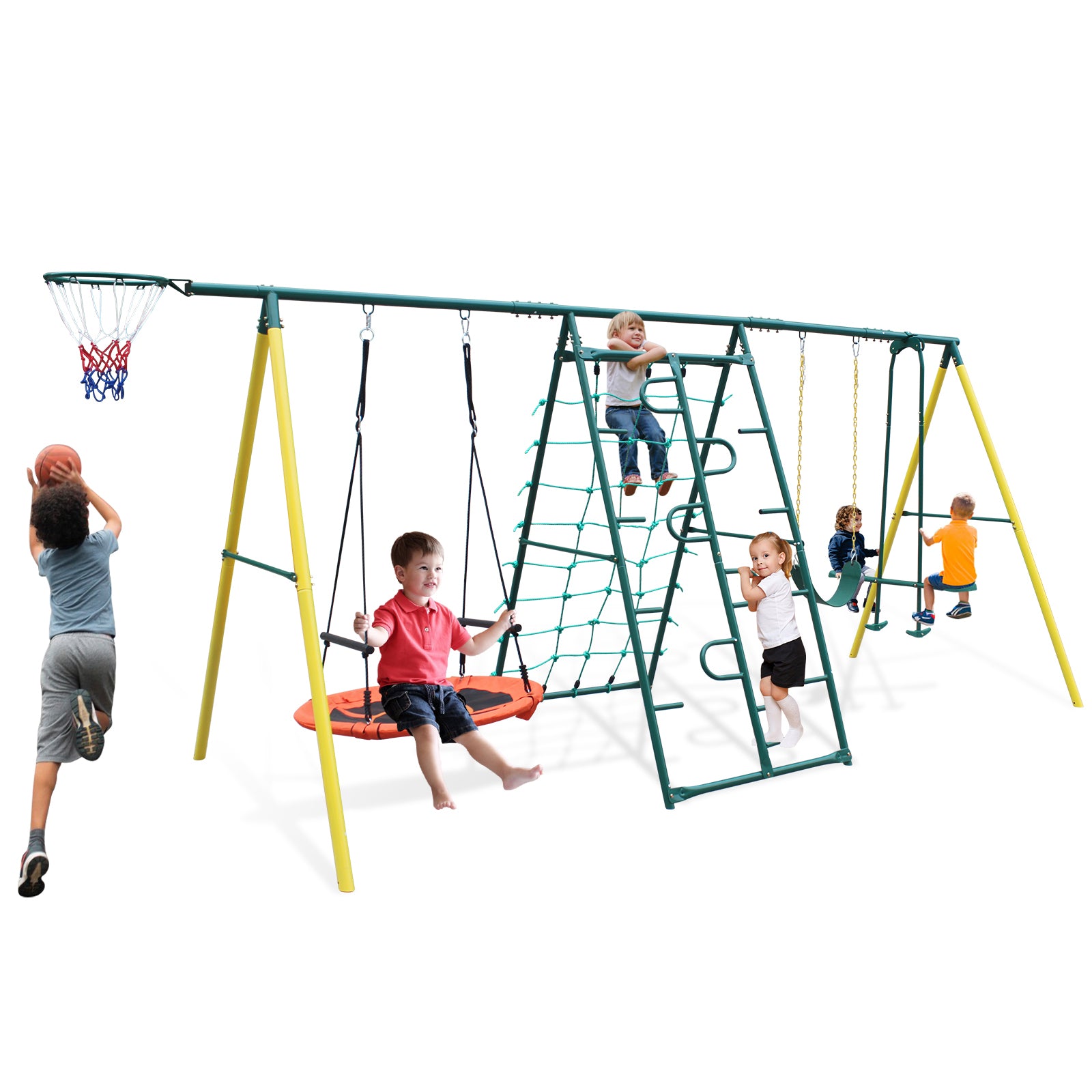 Indoor Outdoor Metal Swing Set With Safety Belt For Backyard Multicolor Steel