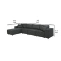 Kode 132 Inch Modular Sofa With Reversible Chaise And Pillows, Dark Gray Gray Wood Fabric 4 Seat