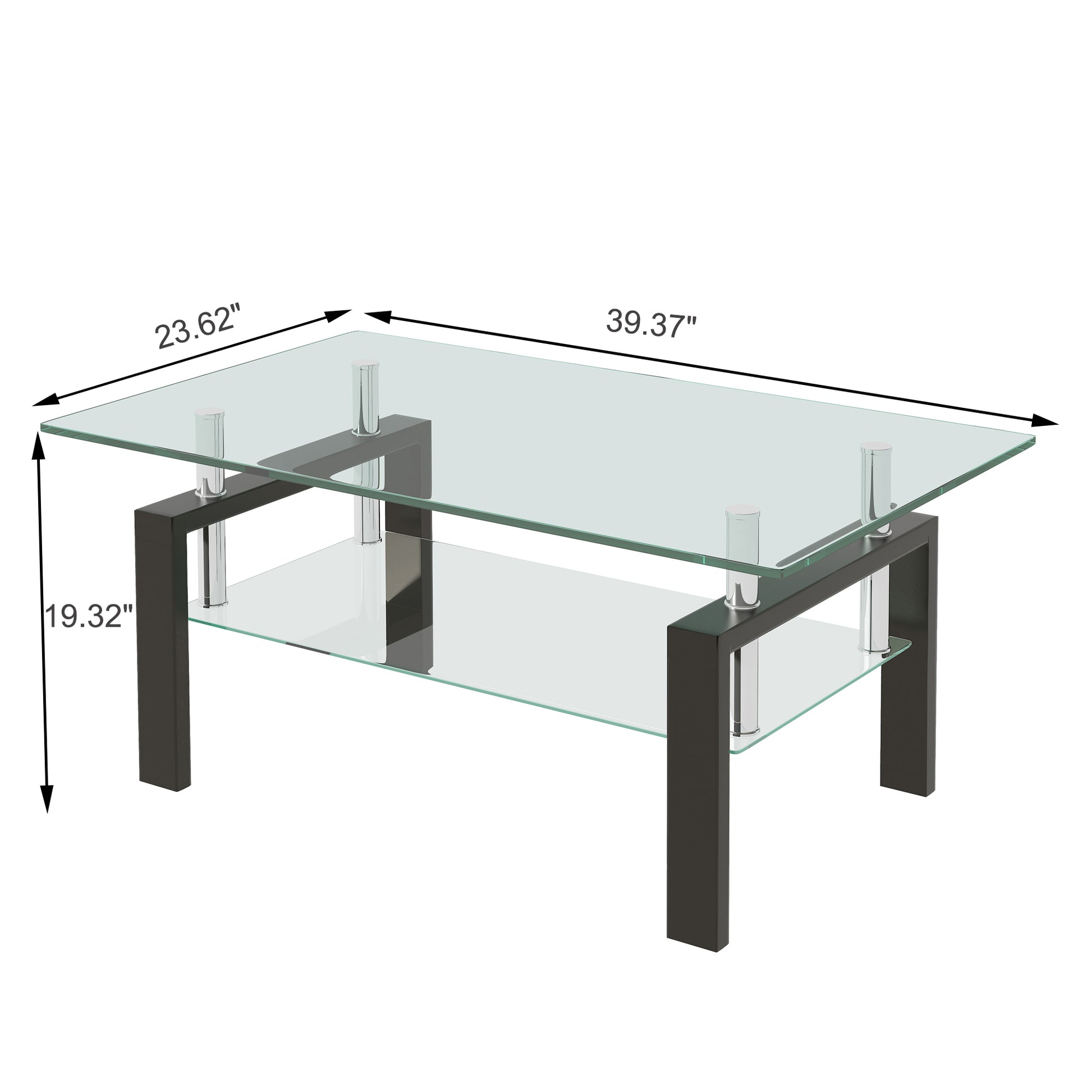 Transparent Tempered Glass Coffee Table, 2 Layer Storage Tea Table, Clear Center Table Clear Tempered Glass