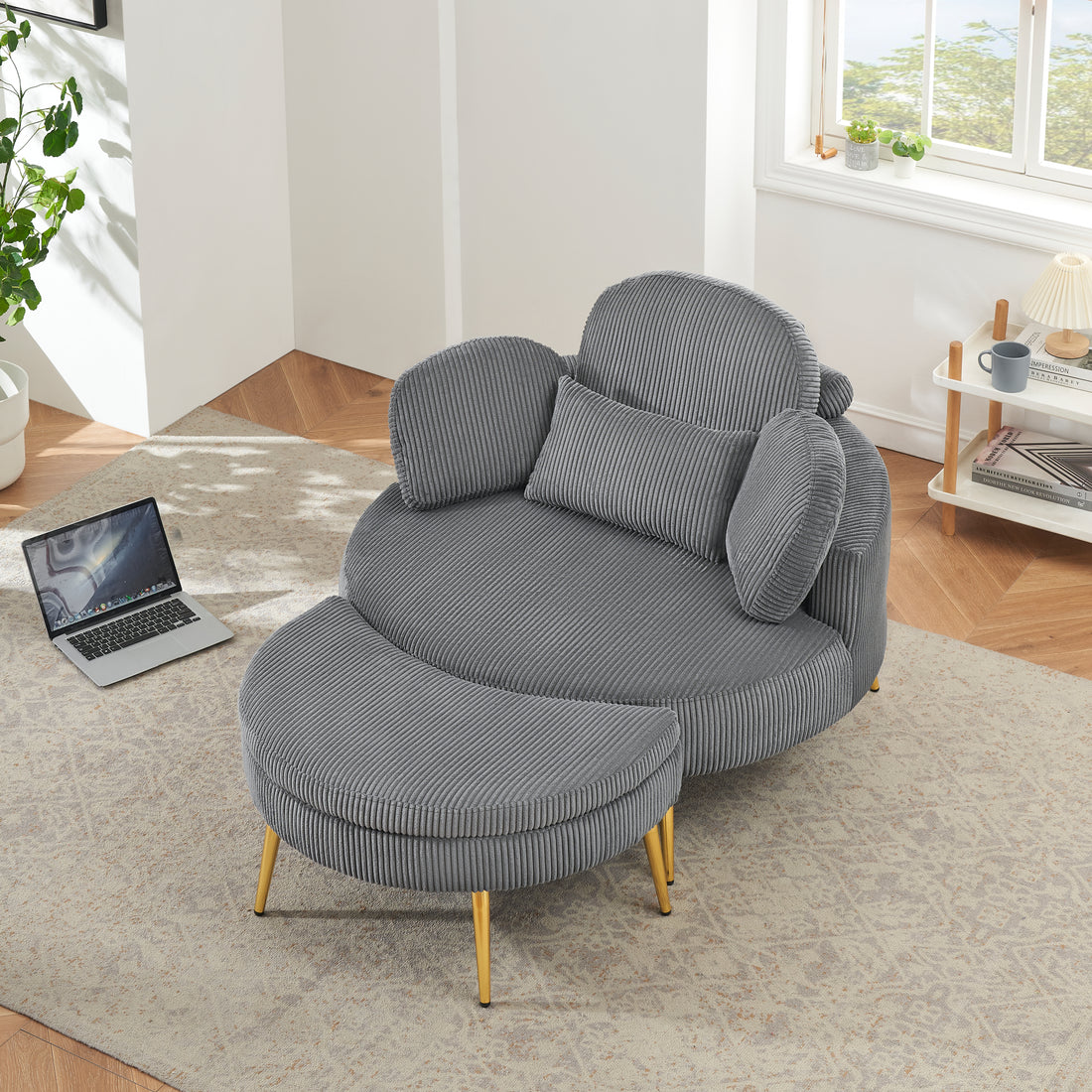 43 Inches Single Grey Comfortable Chair, Single Chair Soft And Comfortable, Suitable For Meeting Room, Living Room, Bedroom Gray Corduroy 1 Seat