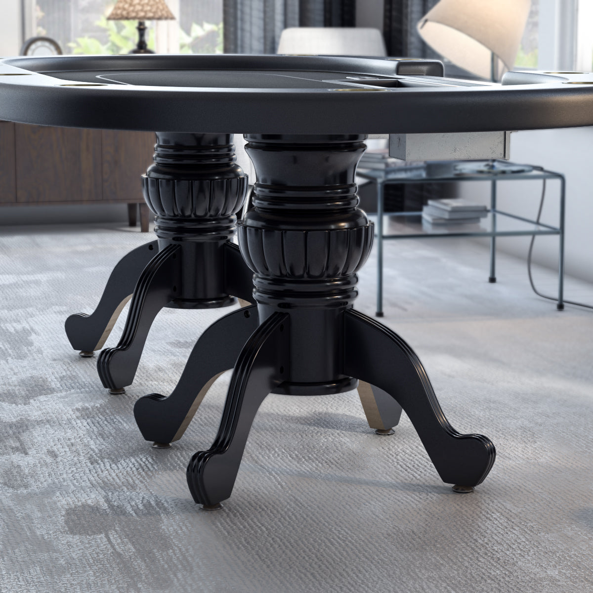 96" Poker Table For Texas Holdem Casino Game Premium Aura Oval With Waterproof Felt Cup Holders Chips Tray Drop Box Black Black Primary Living Space Modern Wood