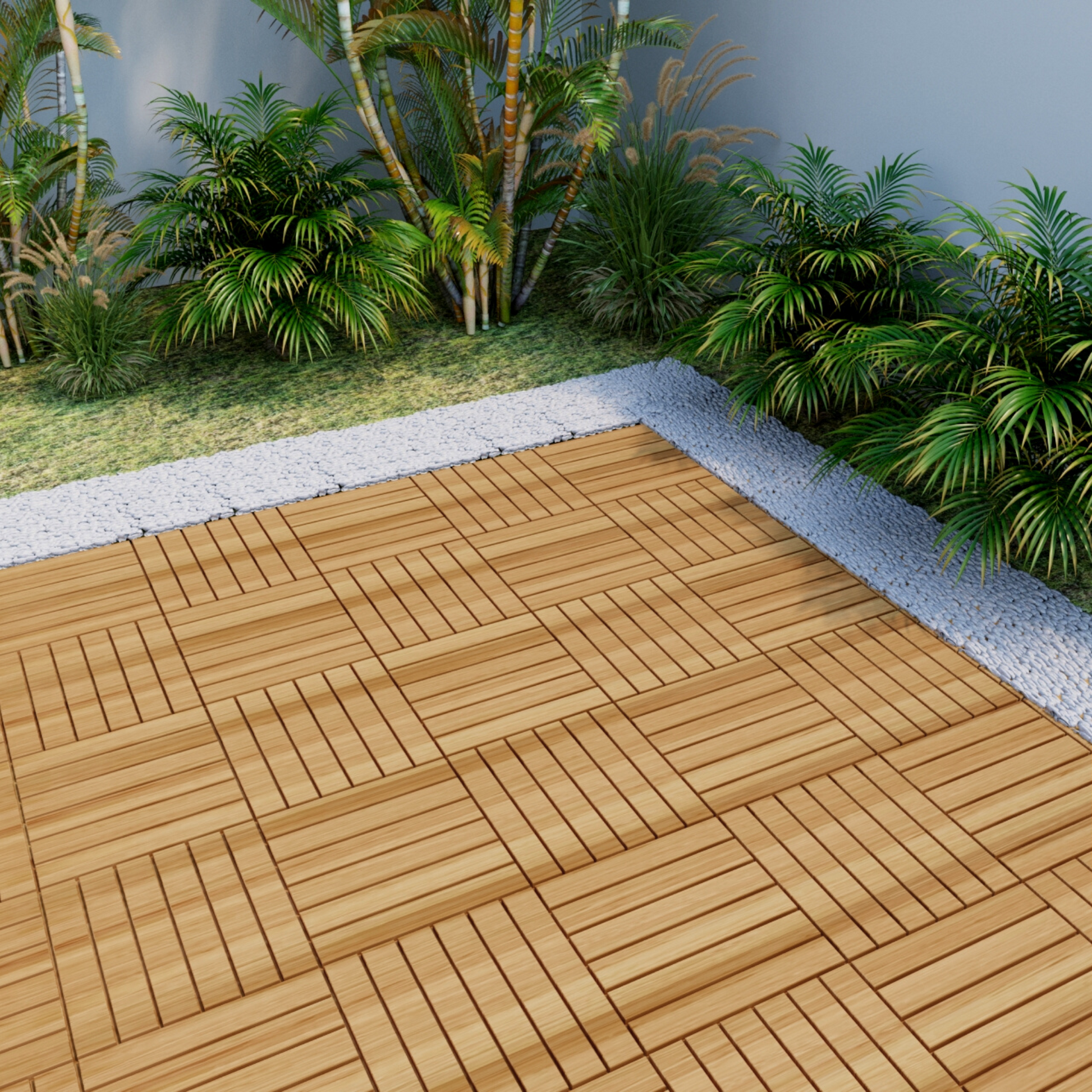 20 Pcs Interlocking Deck Tiles Striped Pattern, 12" X 12" Square Yellow Acacia Hardwood Outdoor Flooring For Patio, Bancony, Pool Side,.. Yellow Garden & Outdoor American Design,American Traditional Acacia Wood