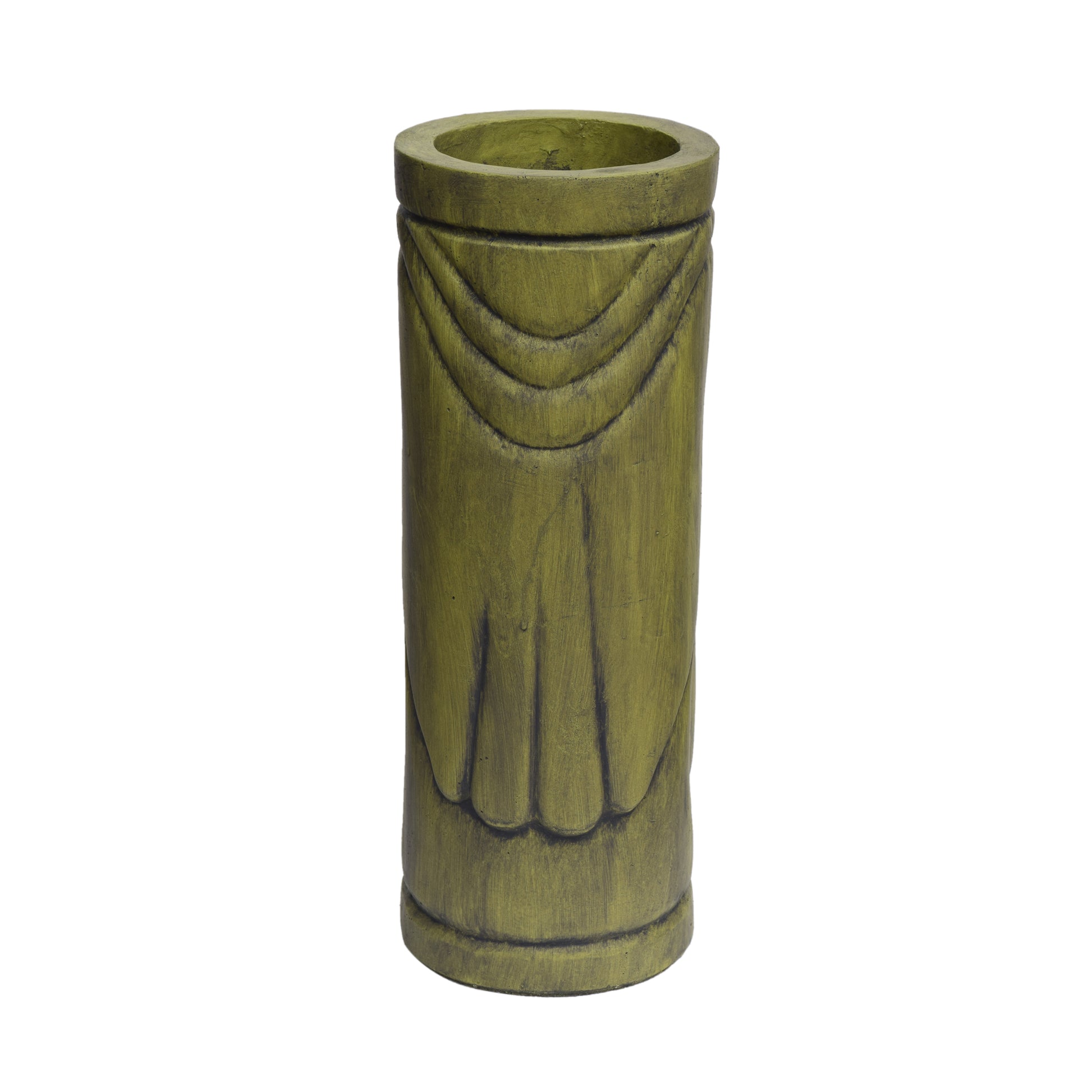 Stone Statue Urn Planter, Decorative Face Plant Pot, Antique Green Finish Antique Green Concrete