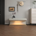 Entryway Bench Leather Upholstered Ottoman With Led Sensor Light For Living Room ,Bedroom,End Of Bed Beige Leather