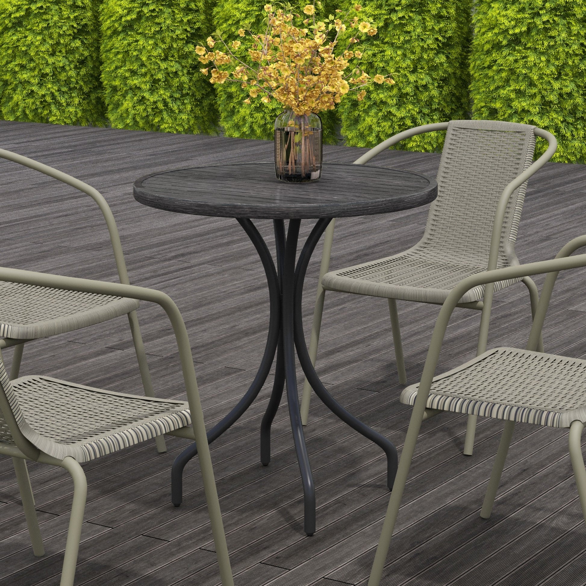 Outsunny Outdoor Side Table, 26" Round Patio Table With Steel Frame And Slat Tabletop For Garden, Backyard, Porch, Balcony, Distressed Gray Gray Steel