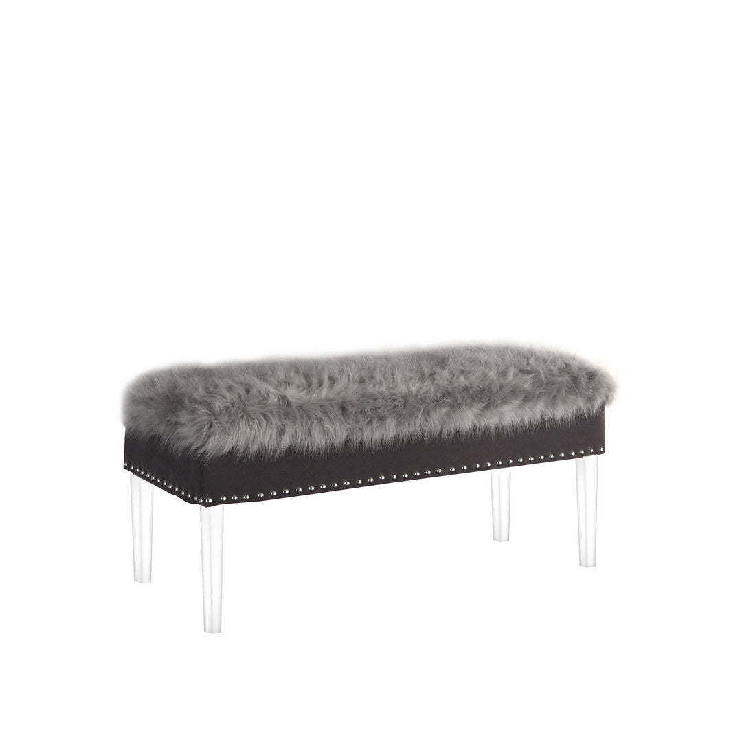 20" Tall" Horice" Mid Century Modern Tufted Storage Bench, Gray With Faux Fur Gray Faux Fur