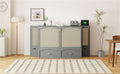 Full Size Murphy Bed Wall Bed With Drawer And Rattan Decoration With 2 Storage Cabinets, One Set Of Sockets & Usb Ports, Pulley Structure Design, Gray Full Gray Plywood