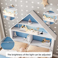 Twin Size House Shaped Bed With Bookcase Headboard And Led Light And Twin Size Trundle For Kids Boys Girls, Blue White Box Spring Not Required Twin White Blue Wood Bedroom Cute Bed Frame Wood