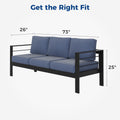 Patio Sofa Aluminum Outdoor Sofa With 3 Seats, All Weather Metal Outdoor Couch With 5