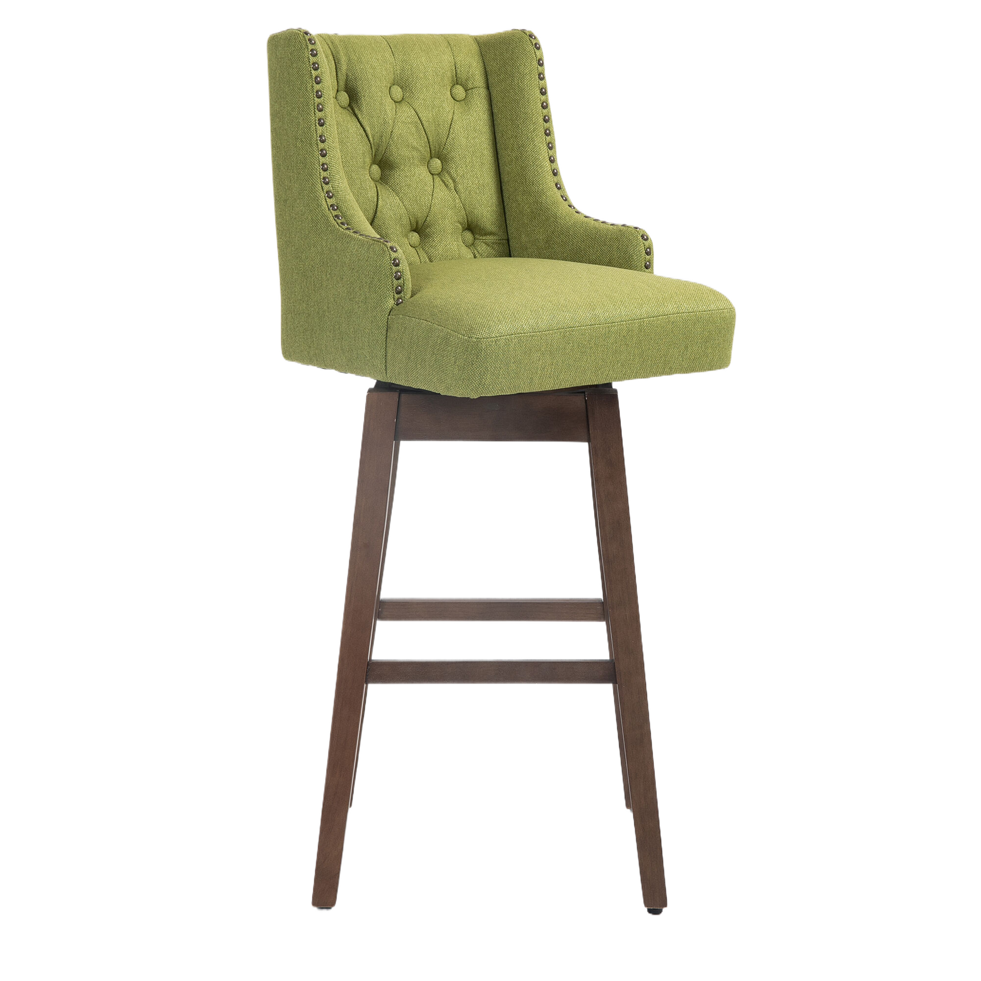 Coolmore Bar Stools Set Of 2 Counter Height Chairs With Footrest For Kitchen, Dining Room And 360 Degree Solid Wood Legs Swivel Bar Stools Set Of 2 Olive Linen Olive Foam Linen