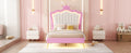 Twin Size Upholstered Bed Frame With Led Lights, Modern Upholstered Princess Bed With Crown Headboard, Pink White Box Spring Not Required Twin Pink White Wood Bedroom Modern Bed Frame Pu