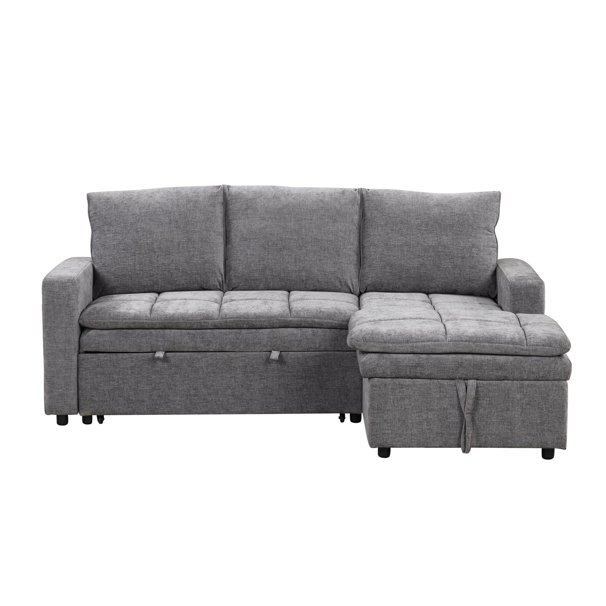 Soft Upholstered Sectional Sofa Bed With Storage Space, Suitable For Living Rooms And Apartments. Gray Wood Polyester 3 Seat