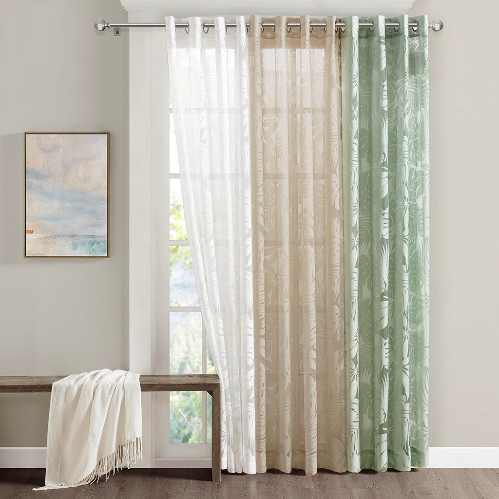 Palm Leaf Burnout Window Sheer 1 Sheer Curtain Multicolor Polyester