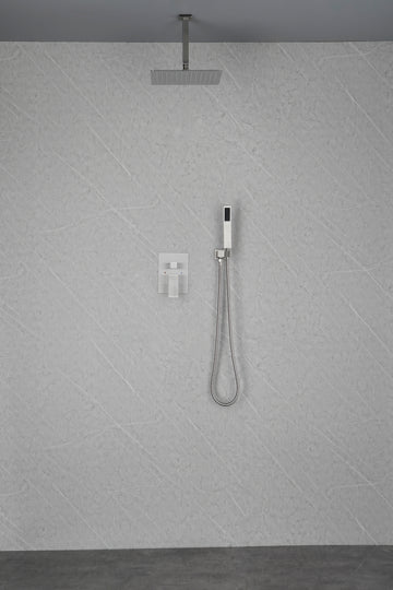 12 Inch Brushed Nickel Ceiling Mounted Rain Shower Head With Handheld Brushed Nickel Brass Brass