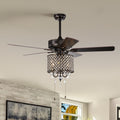 52'' Classical Crystal Ceiling Fan Lamp,3 Speed5 Reversible Blades For Living Room, Dining Room, Bedroom, Family Room, Rustic Bronze ,3Pcs*E12 No Include Bulb Hand Pull Chain Rustic Brown American Traditional,Antique,Classic,Contemporary Crystal Metal