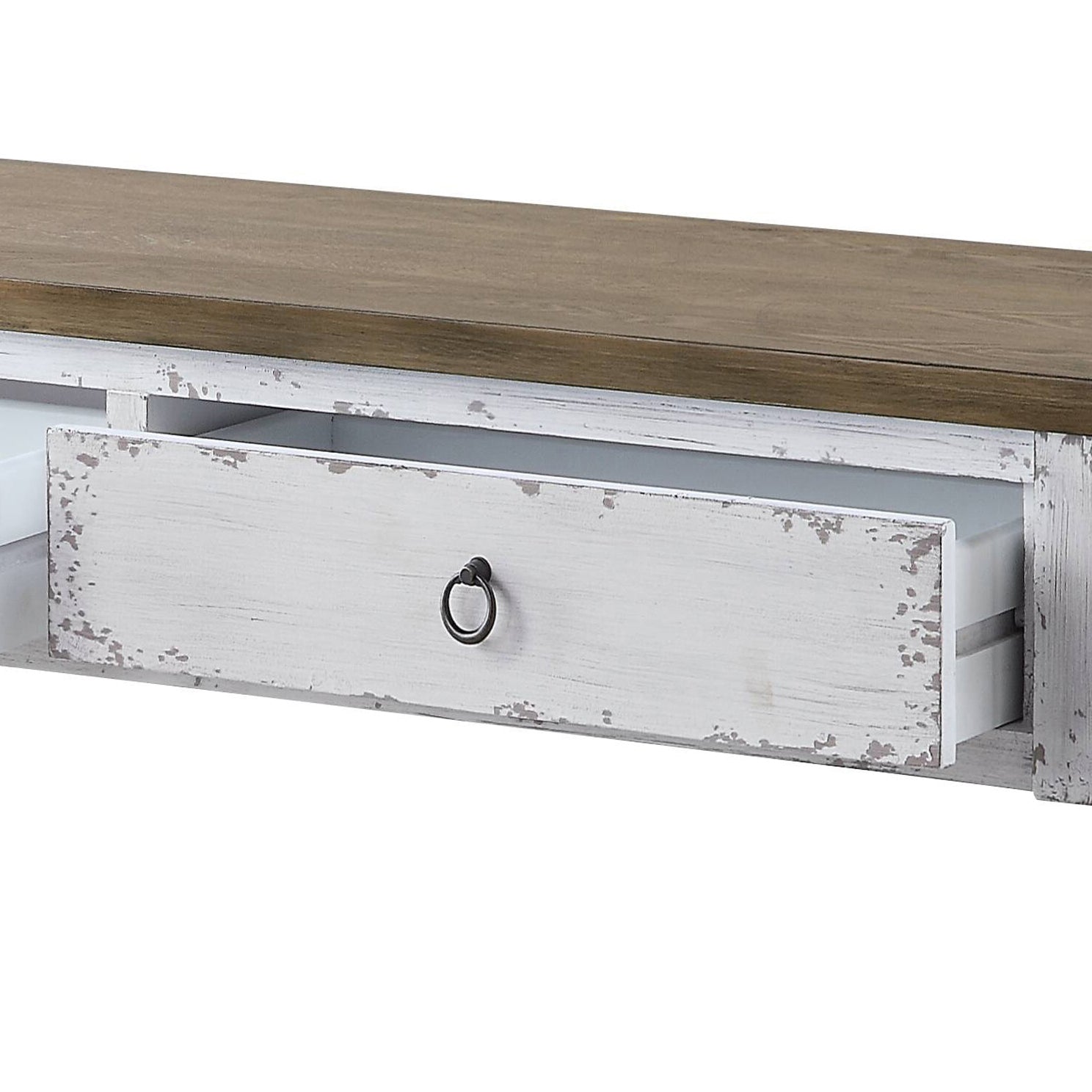 Antique White 2 Drawer Console Table White Primary Living Space Rubberwood Drawers Rectangular Wood