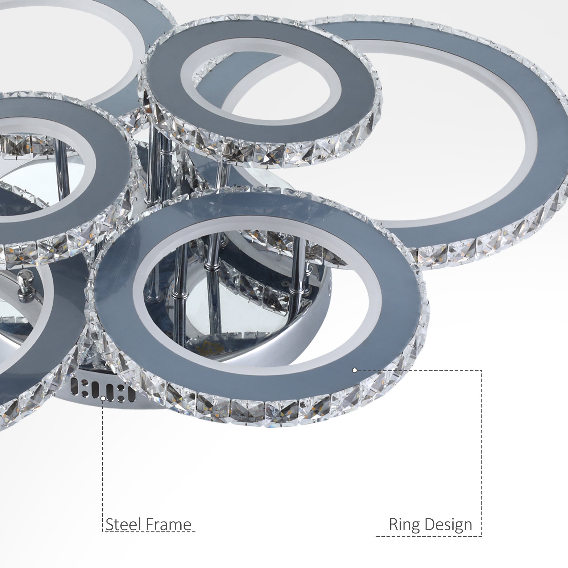Homcom Led Hanging Chandelier Lighting Fixture W 6 Rings & 50,000 Hour Lifespan Silver Steel